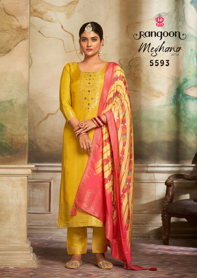 Meghana Vol 2 By Rangoon Jacquard Kurti With Bottom Dupatta Wholesalers In Delhi
